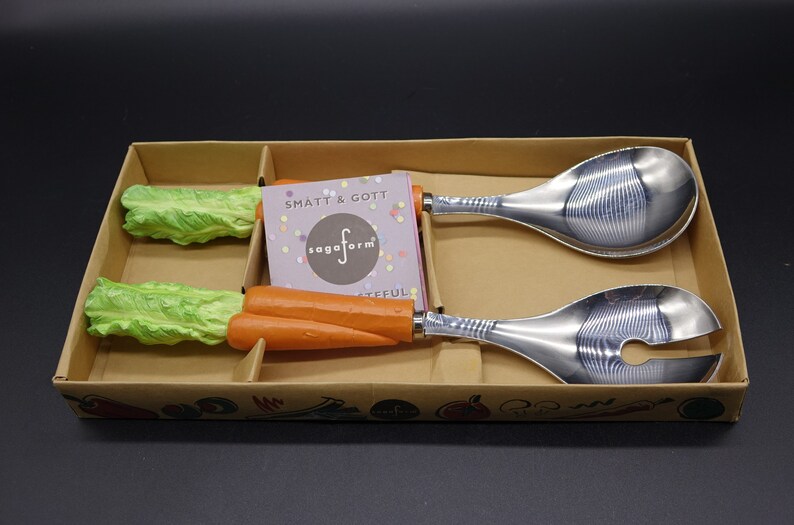 Vintage SagaForm Salad Cutlery Set with Spoon and Fork Made in Stainless Steel by SagaForm in original box 1997 Sweden image 3