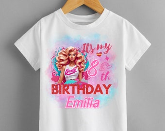 PERSONALISED  barbie birthday t shirt kids  girls  Fun Tee T-Shirt Top birthday t shirt