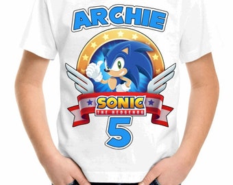 PERSONALISED sonic birthday t shirt kids  girls boys Fun Tee T-Shirt Top birthday t shirt