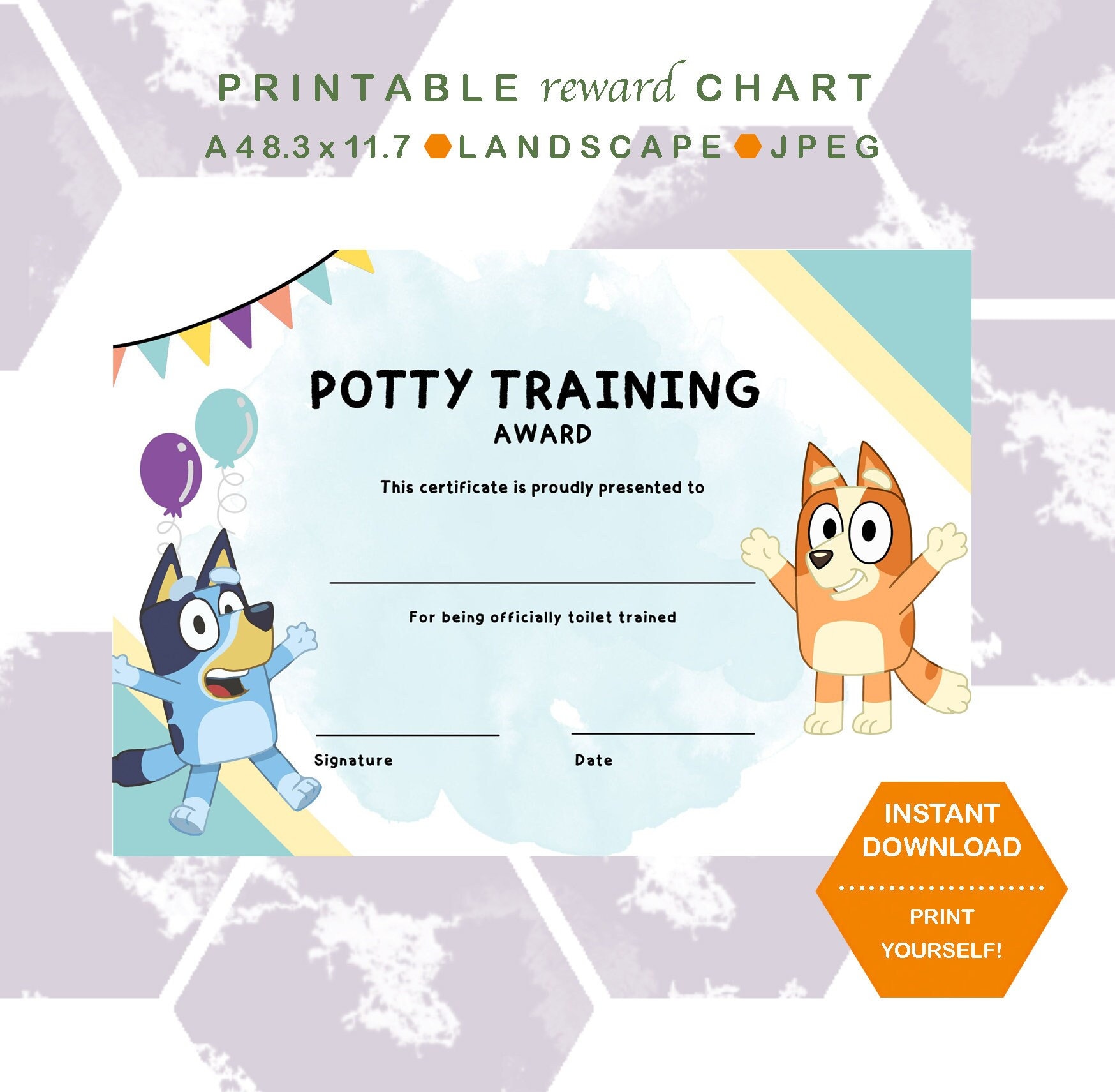 Bluey Dog Potty Training Certificate to Help Encourage Your Toddler to