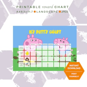 Tabla de recompensas para el entrenamiento para ir al baño de Pepper Pig y George para niñas y niños, tabla de pegatinas para niños, descarga instantánea