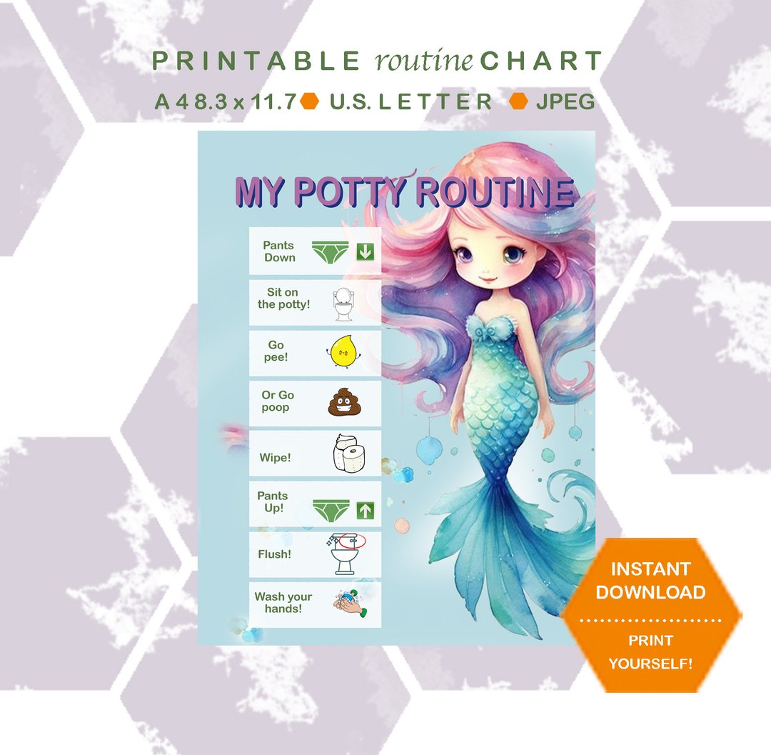 Fun, Play Full Potty Training Guide Chart, MERMAID Design to Help