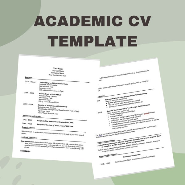 Minimalist Academic CV template | Simple Academic Curriculum Vitae | Undergraduate, Graduate School, Master's, PhD applications and programs