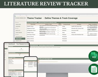 Sjabloon voor literatuurrecensie | Onderzoeksdashboard van Google Spreadsheets | Organisator scriptie, proefschrift en onderzoekspaper