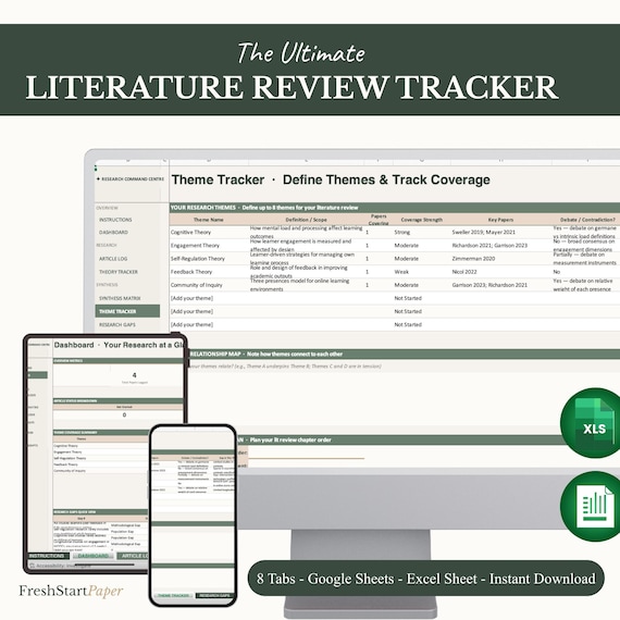 Literature Review Template | Google Sheets Research Dashboard | Thesis, Dissertation & Research Paper Organiser