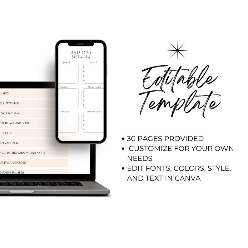 Editable Self Care Planner, Digital Canva Journal Diary Template ...