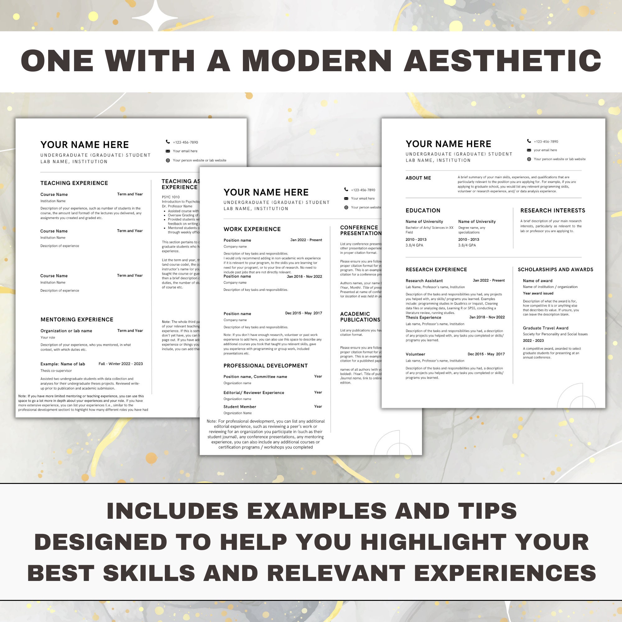 Academic CV Template Bundle | Modern, Minimalist Design (word Document ...