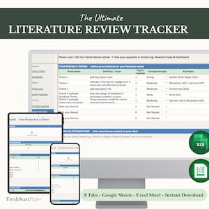Literature Review Template | Literature Search Article Tracker | Research Dashboard | Thesis, Dissertation & Research Paper Organizer