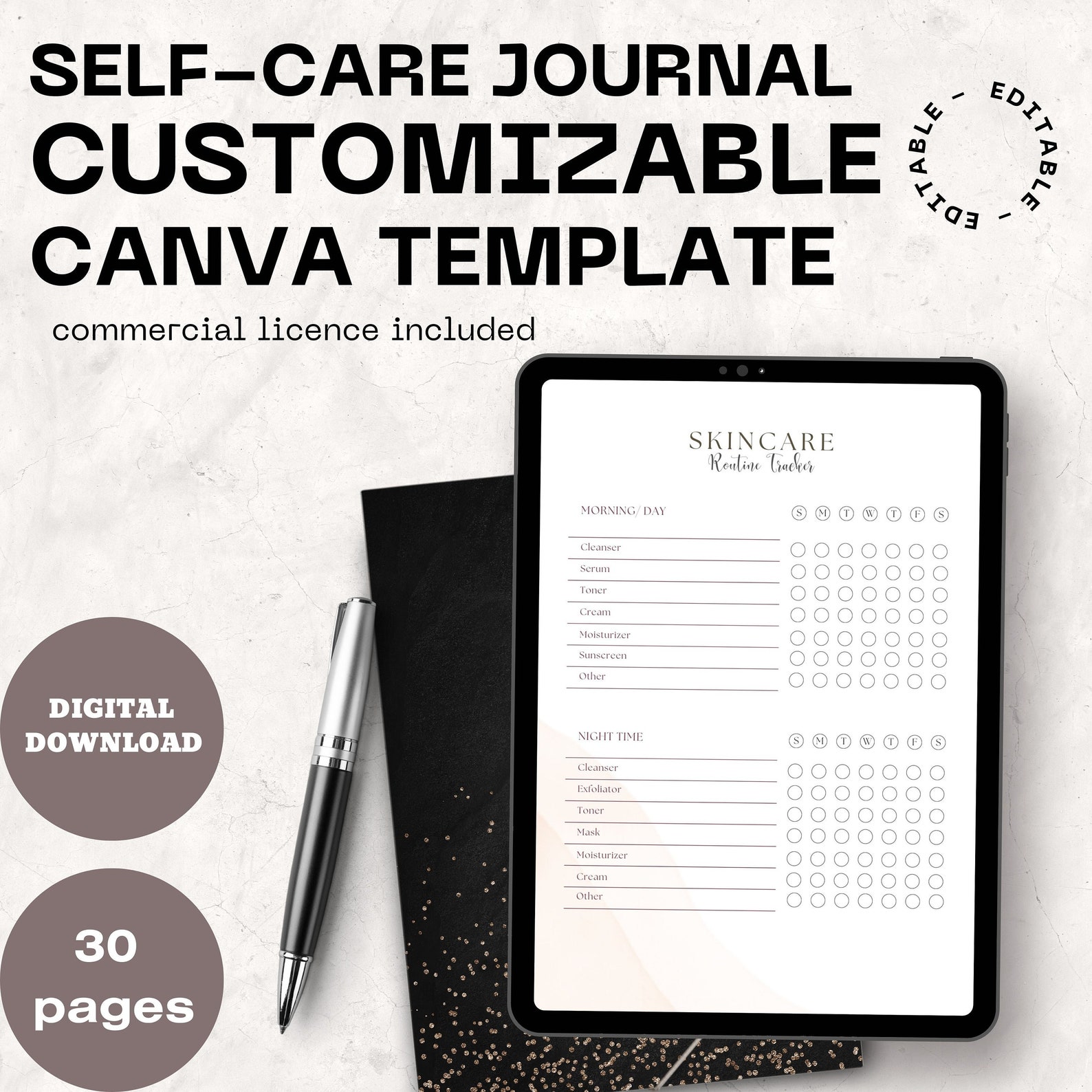 Editable Self Care Planner, Digital Canva Journal Diary Template ...