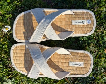 Chaussons en lin jonc de mer avec arôme de cannelle, chaussons pour femmes faits main pour se détendre, chaussons pour hommes