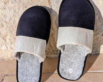 Men Linen Slippers with Cinnamon – Handmade Bamboo Home Shoes for Women and Men