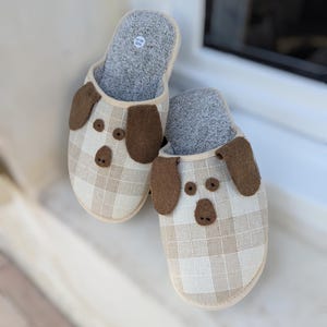 Linen House Slippers: Dog Design, Vegan Gift