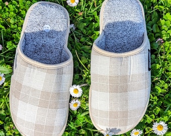 Beige Linen Slippers with Breathable Bamboo Insole and Cinnamon Scent: Home Women Slippers
