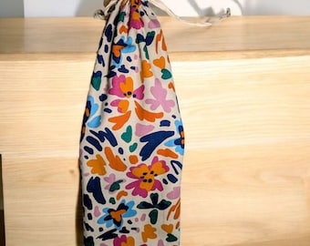 Cotton Bread Bag: Reusable Baguette Bag with Flowers - Sac a pain