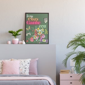 Cozy Game Era Print, Green Cozy Gamer Art, Cozy Girl Gaming Aesthetic, Floral Aesthetic, Gamer Girl Art, Cozy Art, Floral Print
