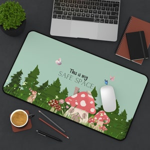 Safe Space Desk Pad, Cozy Gamer Desk Pad, Plant lover Desk Mat, Green Mouse Pad cute, Happy Lofi, Cottagecore desk mat, cozy aesthetic mat