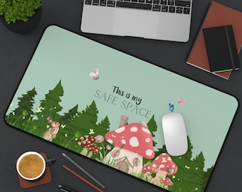 Safe Space Desk Pad, Cozy Gamer Desk Pad, Plant lover Desk Mat, Green Mouse Pad cute, Happy Lofi, Cottagecore desk mat, cozy aesthetic mat