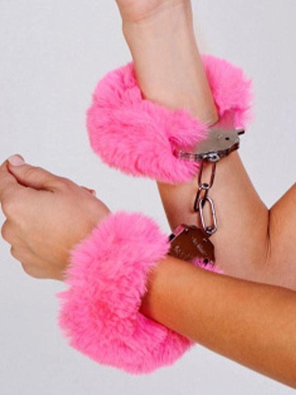 Black PU Leather Handcuffs Fluffy Adult Sex Toys For Women's