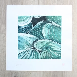 Engraving etching Hosta leaf