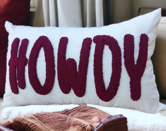 Howdy Embroidered Pillow Dorm Room Decor Cowgirl Gift Personalized Dorm Throw Cushion Daughter Gift Birthday Gift Custom Throw Pillow