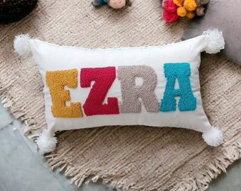 Personalised Punch Needle Decorative Cushion | Kids Room Decor Name Pillow | Unique Baby Room Nursery Initial Decoration Gift