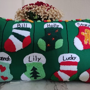 Personalized Christmas Punch Needle Pillow, Personalized Embroidered Pillow, Personalized Christmas Gift, Custom Child Names Christmas Decor