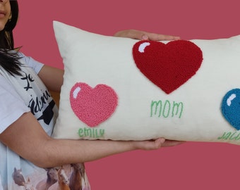 Embroidered Mother's Day Pillow, Mom Gift Idea, Punch Needle Pillow Gift for Grandma, Custom Family Names Pillow, Gift for Her, Gift for Mom