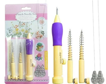 Mina Carin Punch Needle Set Gift For Crafters, 3 Size Adjustable Punch Needle, Embroidery Tools, Punch Needle Threader, Poking Pen