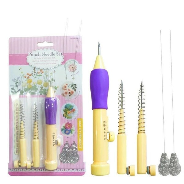 Mina Carin Punch Needle Set Geschenk für Bastler, 3 Größen verstellbare Punch Needle, Stickwerkzeug, Punch Needle Threader, Poking Pen