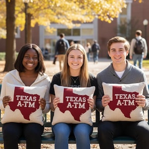 Embroidered Texas A-M Map Pillow, Custom State Cushion, Punch Needle Decor