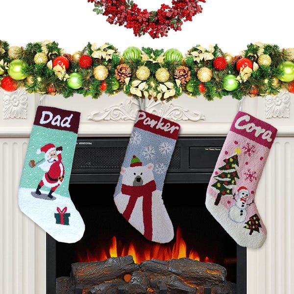 Personalized Christmas Stocking, Punch Needle Embroidered, Custom Family Stocking