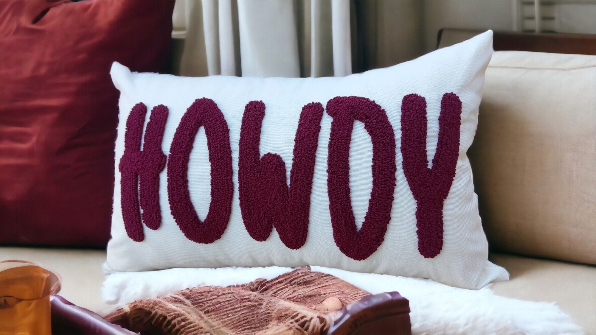 Howdy Embroidered Pillow Dorm Room Decor Cowgirl Gift Personalized Dorm Throw Cushion Daughter Gift Birthday Gift Custom Throw Pillow
