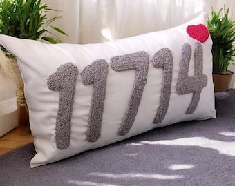 Custom Zip Code Punch Needle Pillow – Housewarming Gift