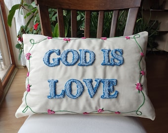 Name Punch Needle Pillow,Dorm Room Decor, Love Is Love Pillow, Rainbow Decor, Pillows With Sayings, Quote Cushion, Punch Needle Pillow