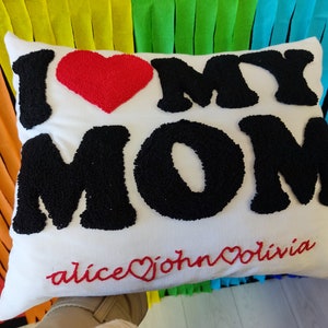 Almohada personalizada para el Día de la Madre, almohada "Amo a mi mamá", idea de regalo personalizada para mamá, funda de almohada bordada para mamá, cojín con aguja perforada para mamá
