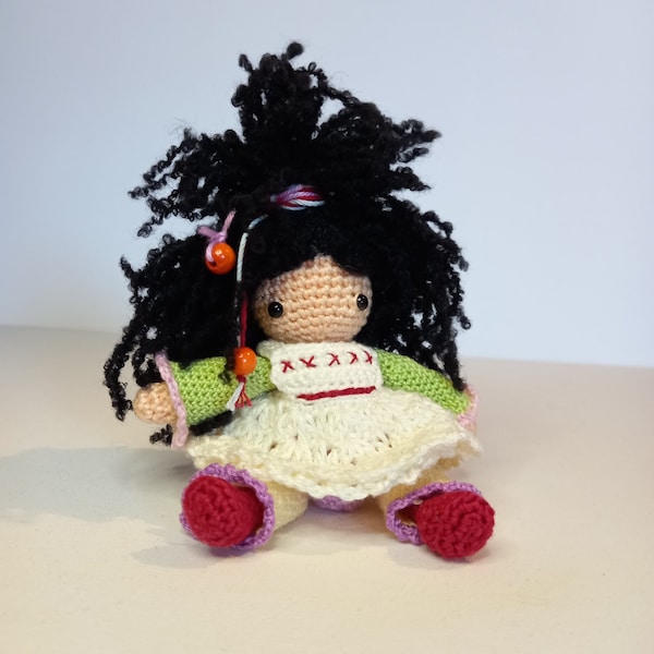 Little Wild Child Crochet Doll. Amigurumi charm doll. Miniature character handmade doll. Dolcetesoromio.