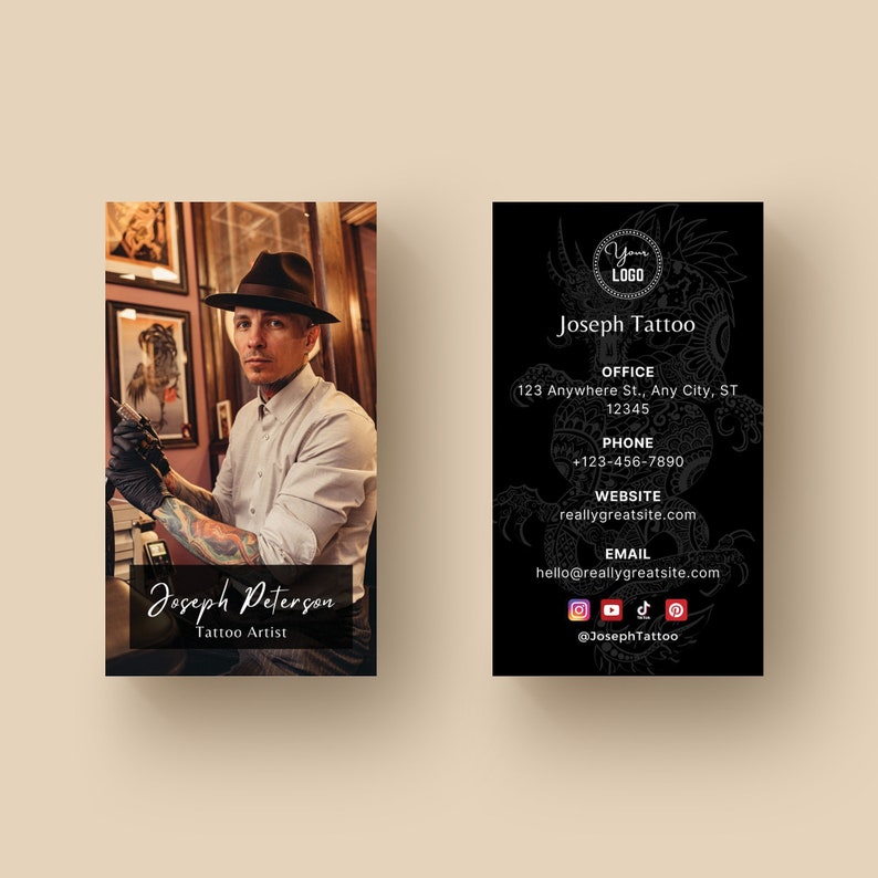 Tattoo Artist Vertical Business Card Tattoo Artist Calling Etsy