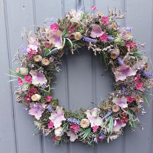 Lavender and Poppy Wreath for Wall or Door, available in 2 sizes, All Seasons Wreath, Summer Wreath, Handmade Wreath