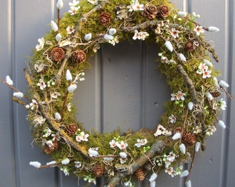 Pussy Willow and Wax Flower Wreath for Wall or Door, Spring Wreath, Summer Wreath, Wedding Gift, Anniversary Gift