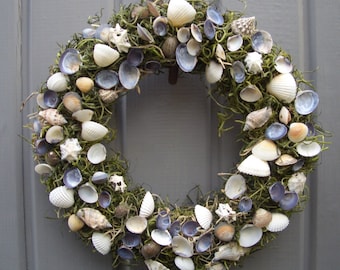 Spring Summer Miniature Shell Wreath for a Door, Wall, Shelf or Mantlepiece, Wedding or Anniversary Gift, Birthday or Anniversary Present