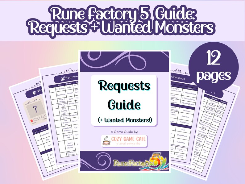 Rune Factory 5 Requests Guide RF5 Wanted Monsters RF5 Planner Rune