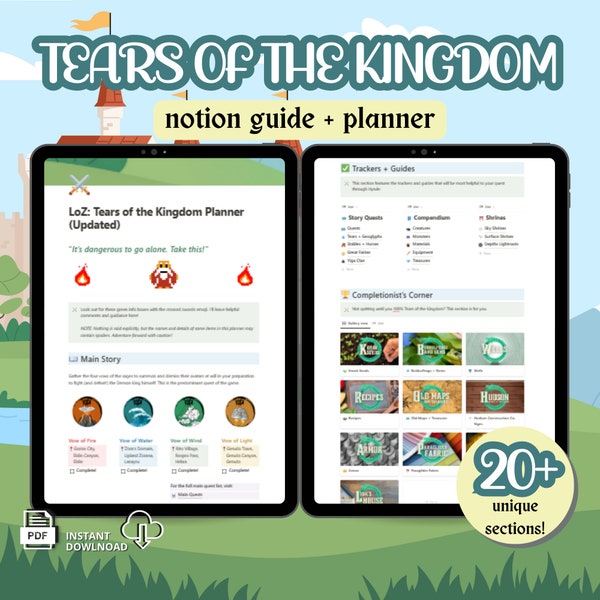 Tears of the Kingdom Guide in Notion | LOZ TOTK Interactive Map | TOTK Korok Seed Checklist | Gaming Journal | Notion Game Planner