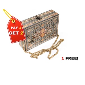 Handgemachte Holz Mosaik Inlay Frauen Tasche |  Perlmutt-Inlay | Holz-Intarsien-Clutch | Orientalische Vintage Damen Geldbörse | Geschenk ab