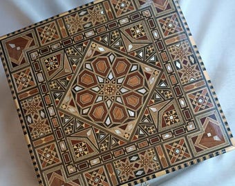 Handmade Mosaic Jewelry Box: Pearl Inlaid Walnut Wood