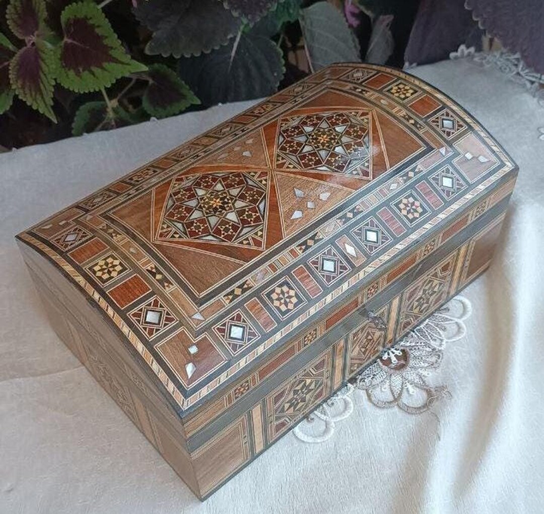 Handmade Wooden Jewelry Box With Mother of Pearl Inlay | Red Velvet ...