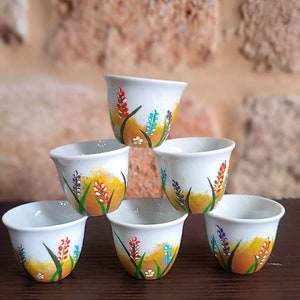 12X Premium Lebanese Coffee Cups - Traditional Handmade with Hand-Drawn Designs