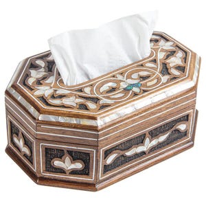 Vintage Handmade Tissue Box | Premium Wood & Mother of Pearl Tissue Box | Kleenex Holder | Gifts for Mom | Home Improvement | Home Decore