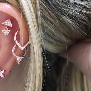 925 Silver Hoop Earring, Hoop Earrings, Stone Piercing, Nose Hoop Piercing, Hinge Hoop Piercing, Daith Earring