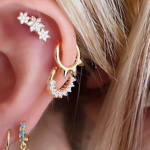 925 Silver Hoop Earring, Hoop Earrings, Stone Piercing, Nose Hoop Piercing, Hinge Hoop Piercing, Daith Earring