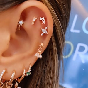 Piercing de flecha, pendiente de perno de Cz minimalista, perforación de trago, perforación de hélice, perforación de cartílago Cz, perforación mínima de plata de ley 925